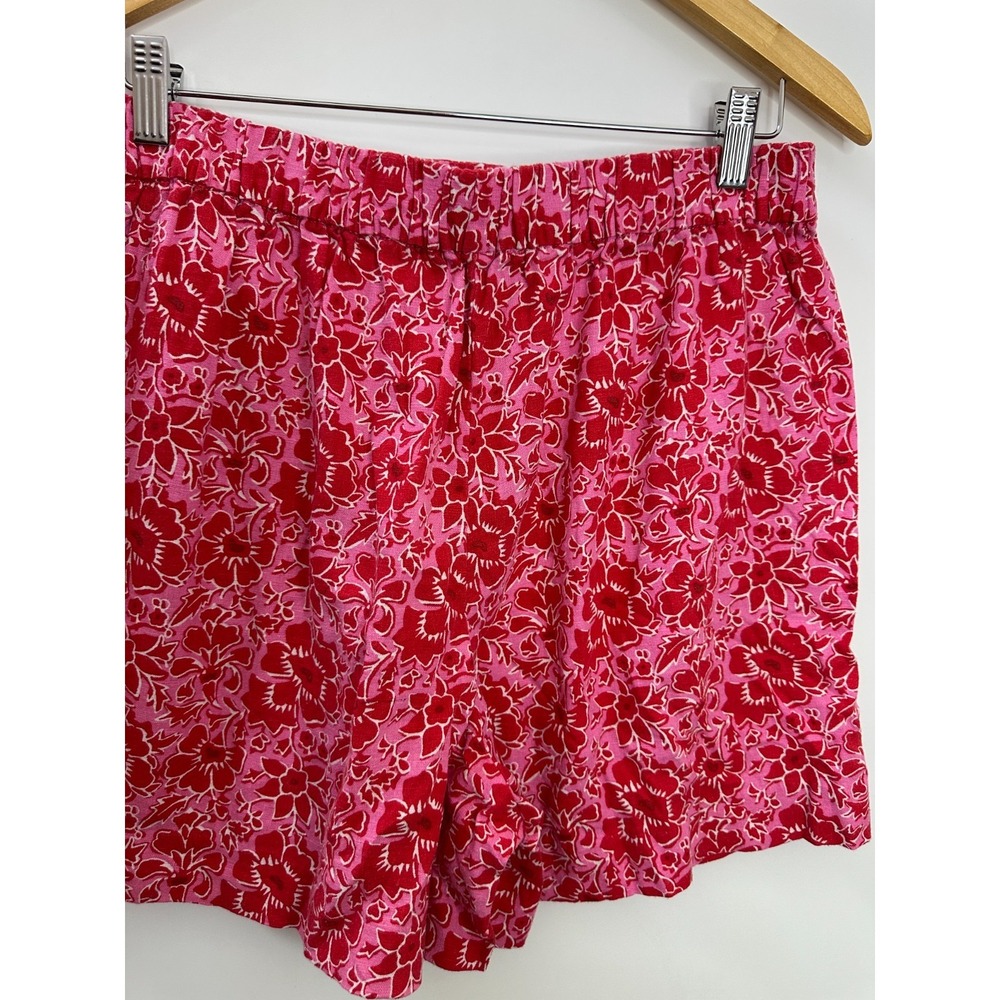 J.Crew Floral Linen Blend Elastic Back Shorts BY449 Red Pink Women's Size 12 - Picture 12 of 13